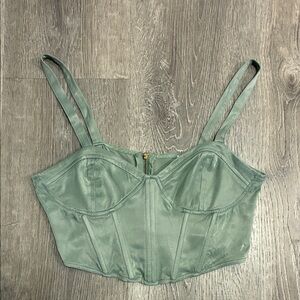 Zara Sage Green Satin Bustier Top